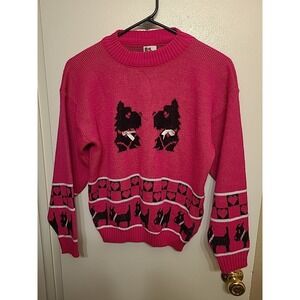 80s Vintage Hot Pink Scottish Terrier Sweater With Hearts And Bows‎ - Hot Fudge